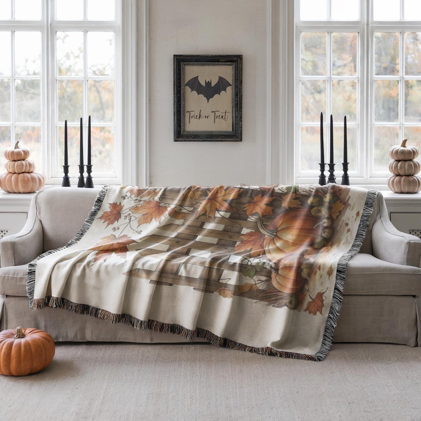 Thanksgiving Woven Blanket, Fall Leaves Couch Throw, Harvest Season Bedding, Autumn Cotton Throw, Warm Farmhouse Decor, Mom Dad Gift Idea