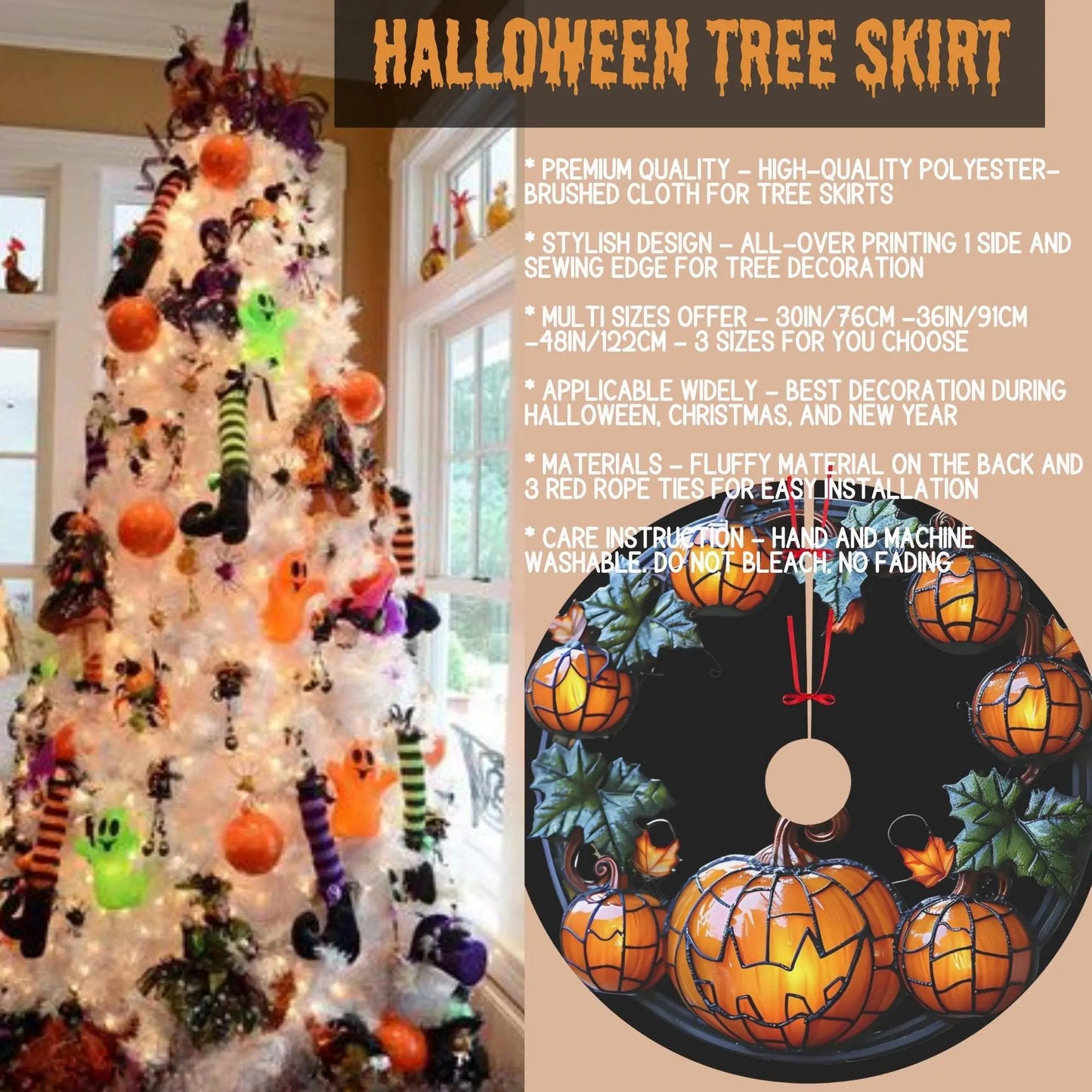 Halloween Tree Skirt – Customizable Spooky Tree Decor | Elegant Party Accessory