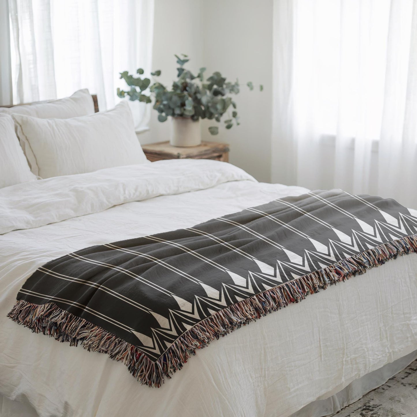 Cotton Bedding Throw - Modern Bedroom Decor | Geometric Bedspread & Boho Chic Woven Coverlet