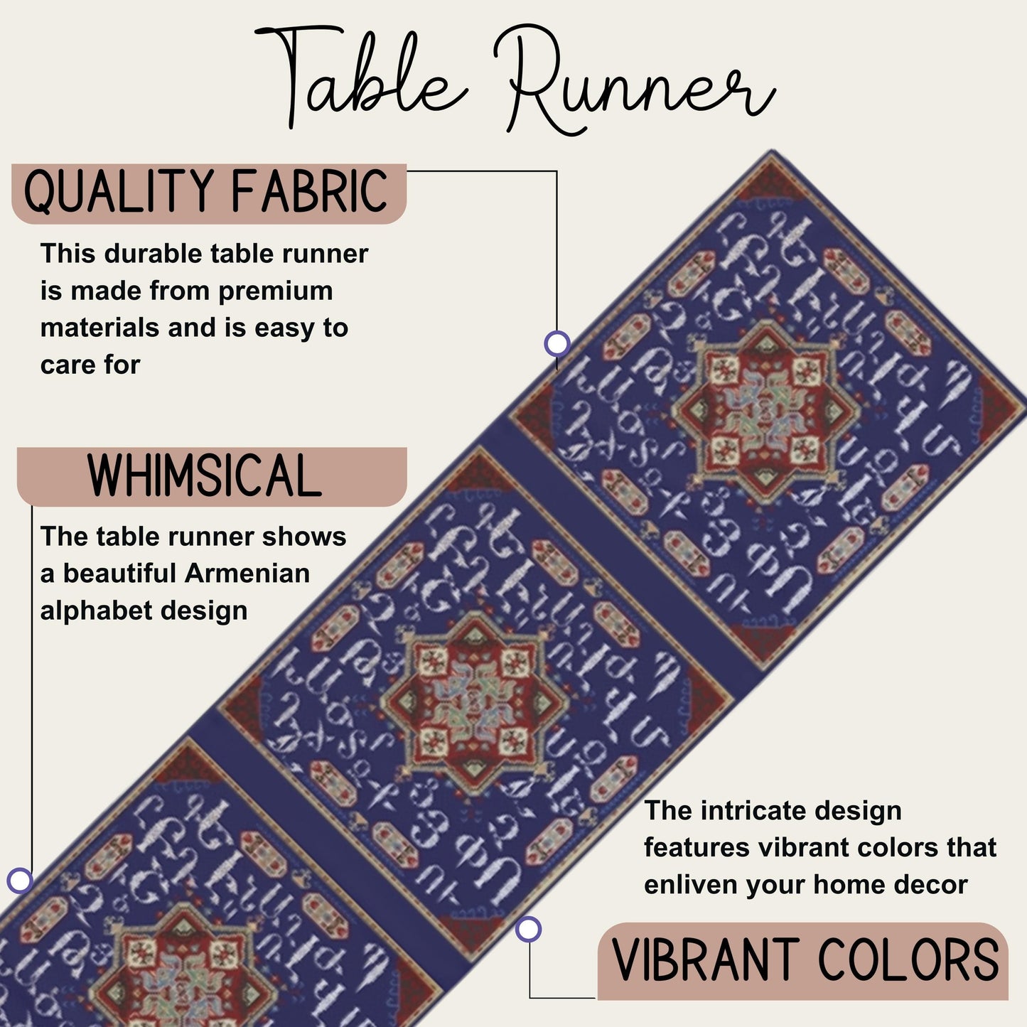Armenian Table Runner – Blue White Runner | Handcrafted Ethnic Table Decor