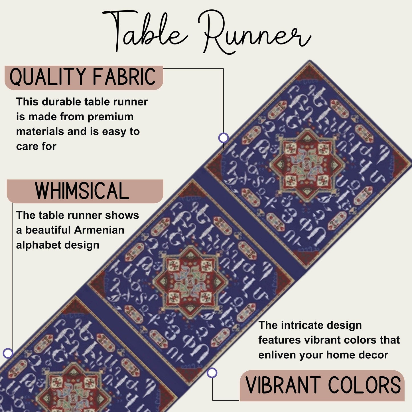 Armenian Table Runner – Blue White Runner | Handcrafted Ethnic Table Decor - timelessbohochic.com