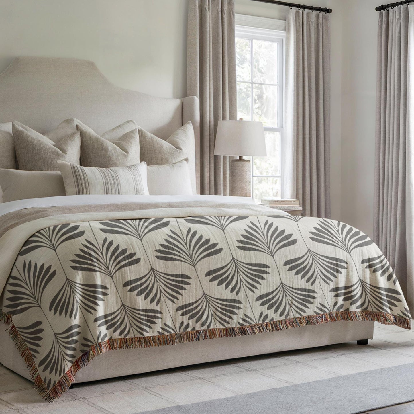 Woven Cotton Blanket – Cozy Throw With Monochromatic Patterned Sofa Accent