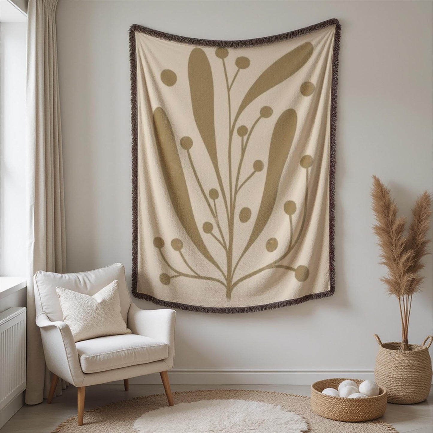 Mid Century Modern Tapestry - Woven Wall Art With Linden Leaf Design | Boho Home Decor