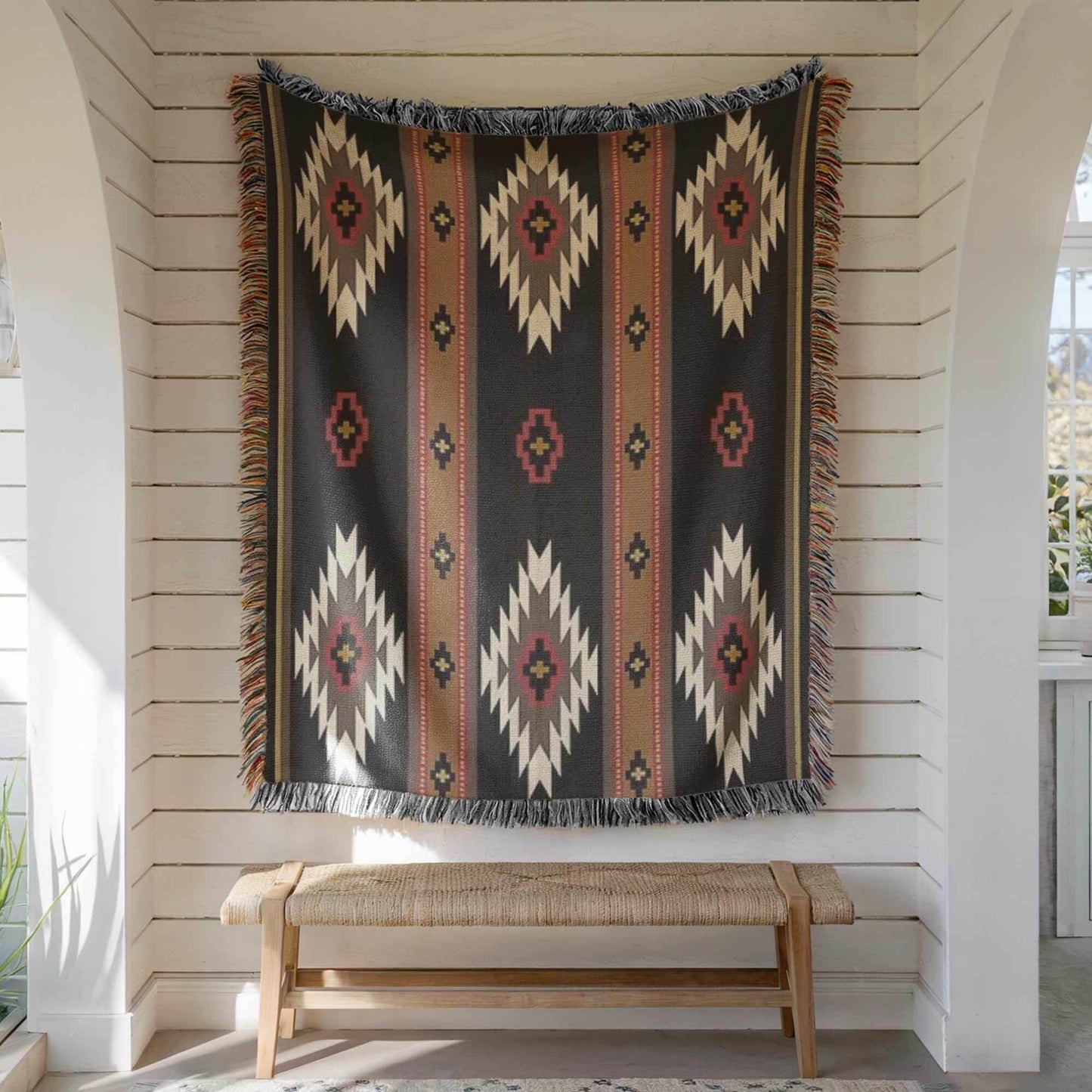 Southwestern Woven Tapestry - Tribal Couch Throw With Colorful Fringed Edges - timelessbohochic.com