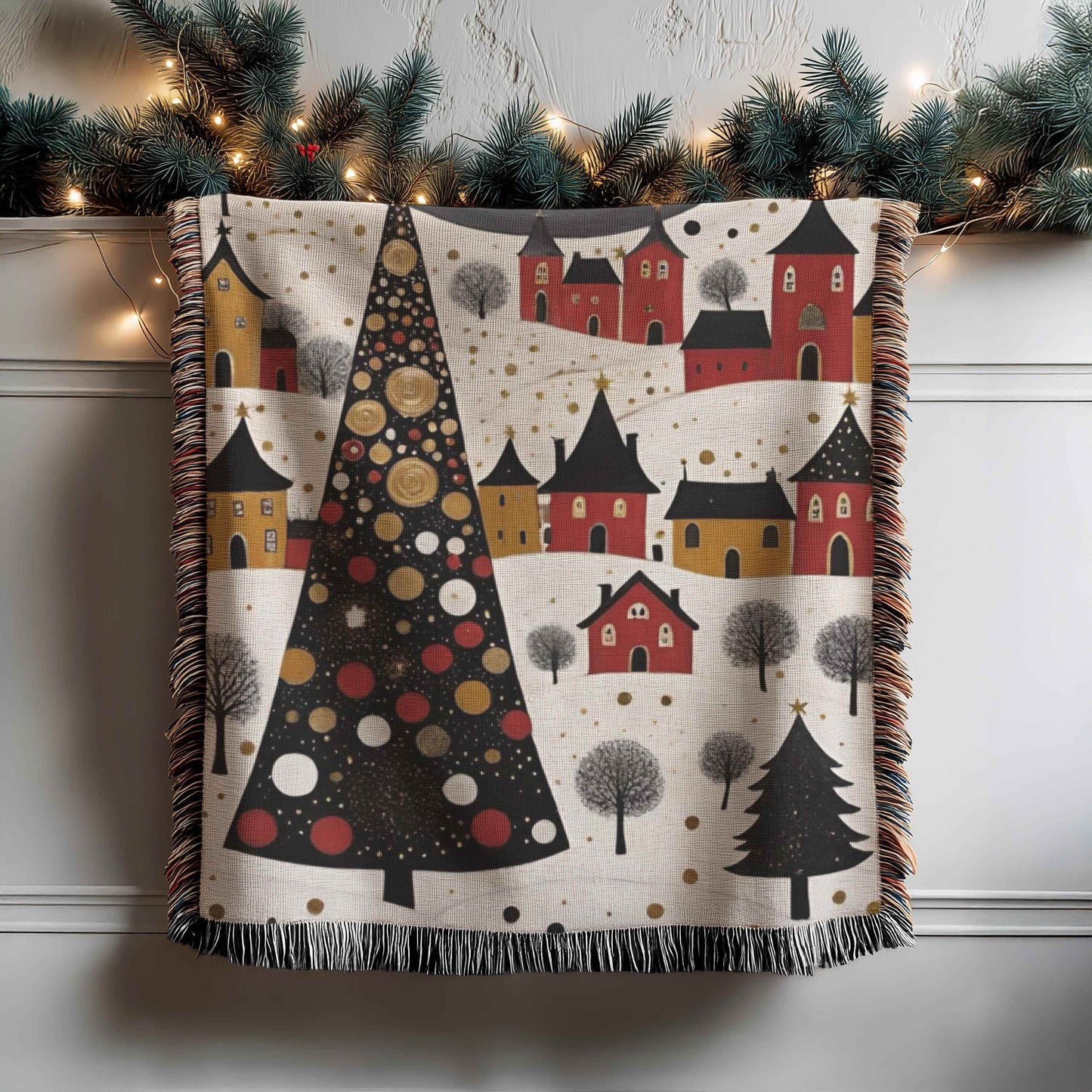 Christmas Village Tapestry - Cozy Cotton Blanket with Festive Wall Decor Accent - timelessbohochic.com