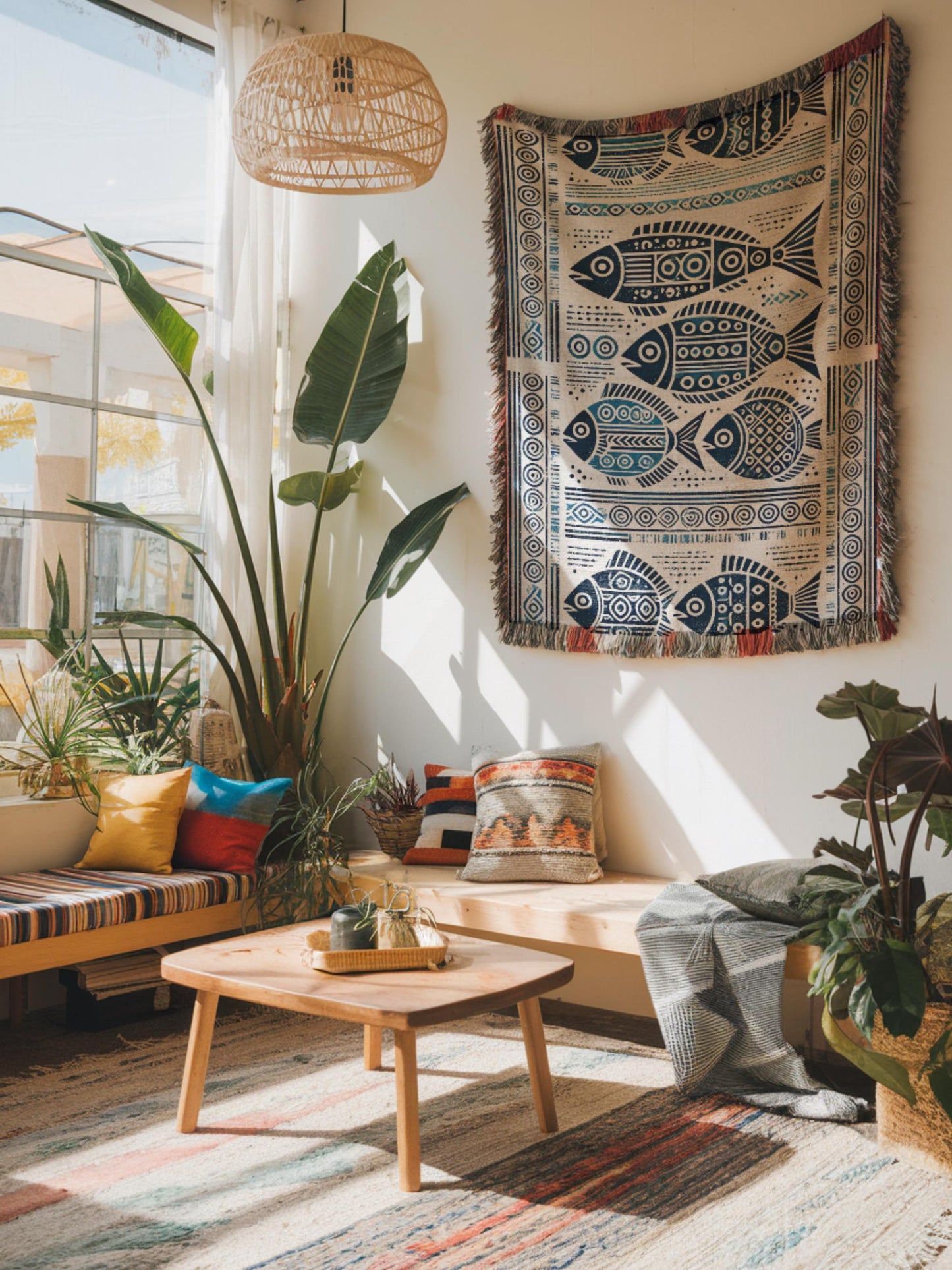 School Of Fish Tapestry – Ethnic Cotton Throw Blanket | Nautical Home Decor