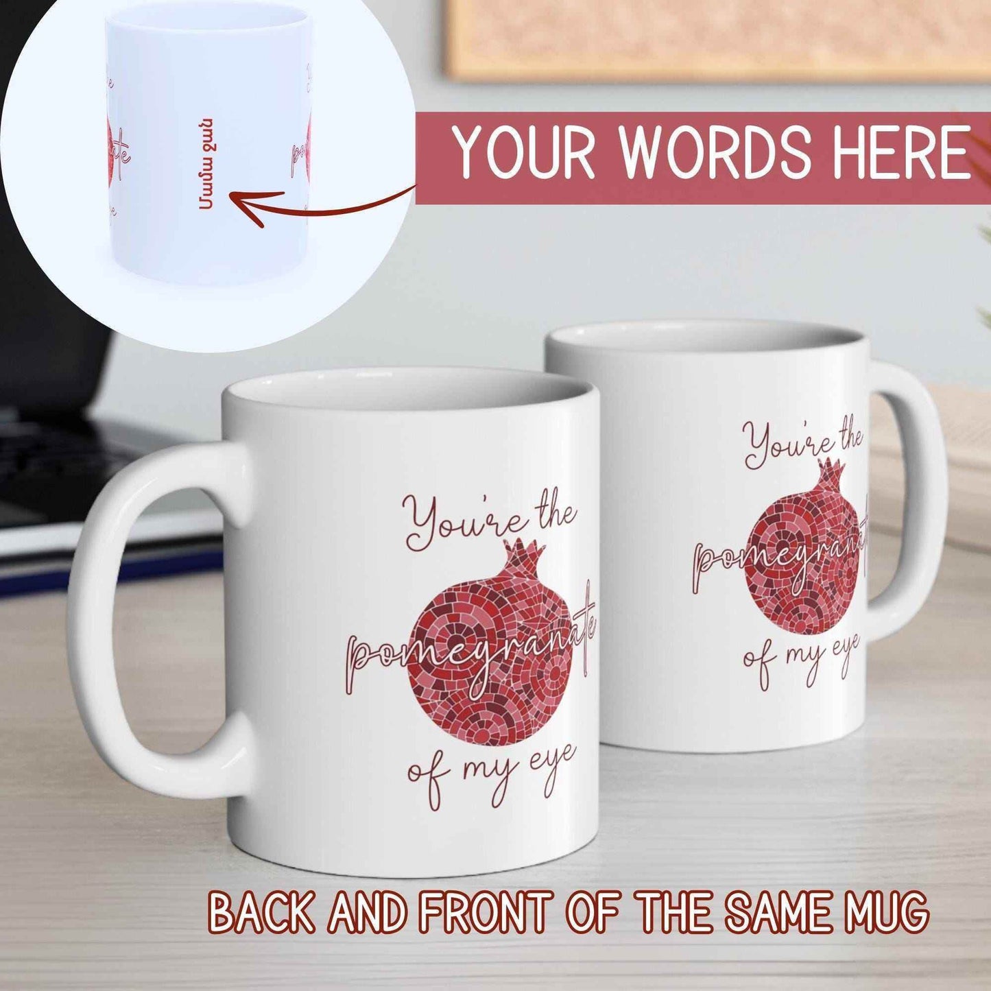 Armenian Coffee Mug – Handcrafted Ceramic Cup with Pomegranate Design, Personalized - timelessbohochic.com
