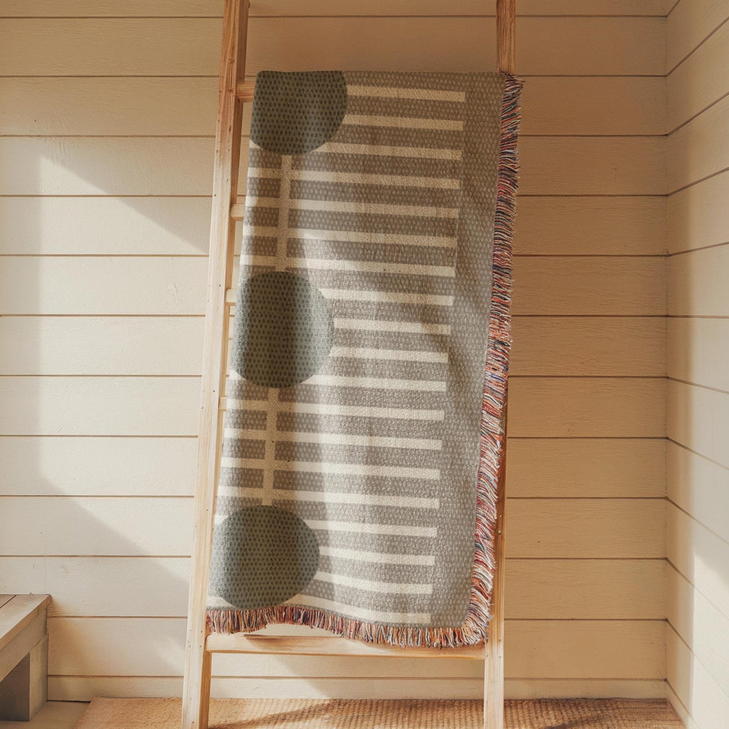 Olive Green Wall Hanging – Modern Home Decor Cotton Throw Blanket with Geometric Pattern