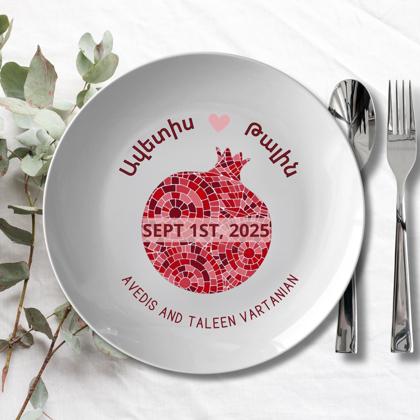 Armenian Wedding Plate – Personalized Ceramic Keepsake With Pomegranate Design