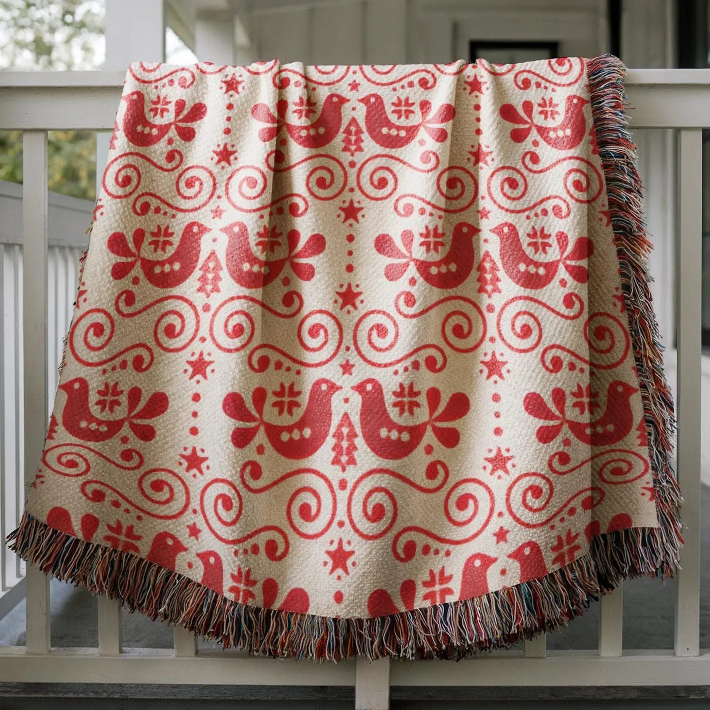 Woven Cotton Blanket – Scandinavian Decor Soft Cotton Throw Blanket With Bird Motif