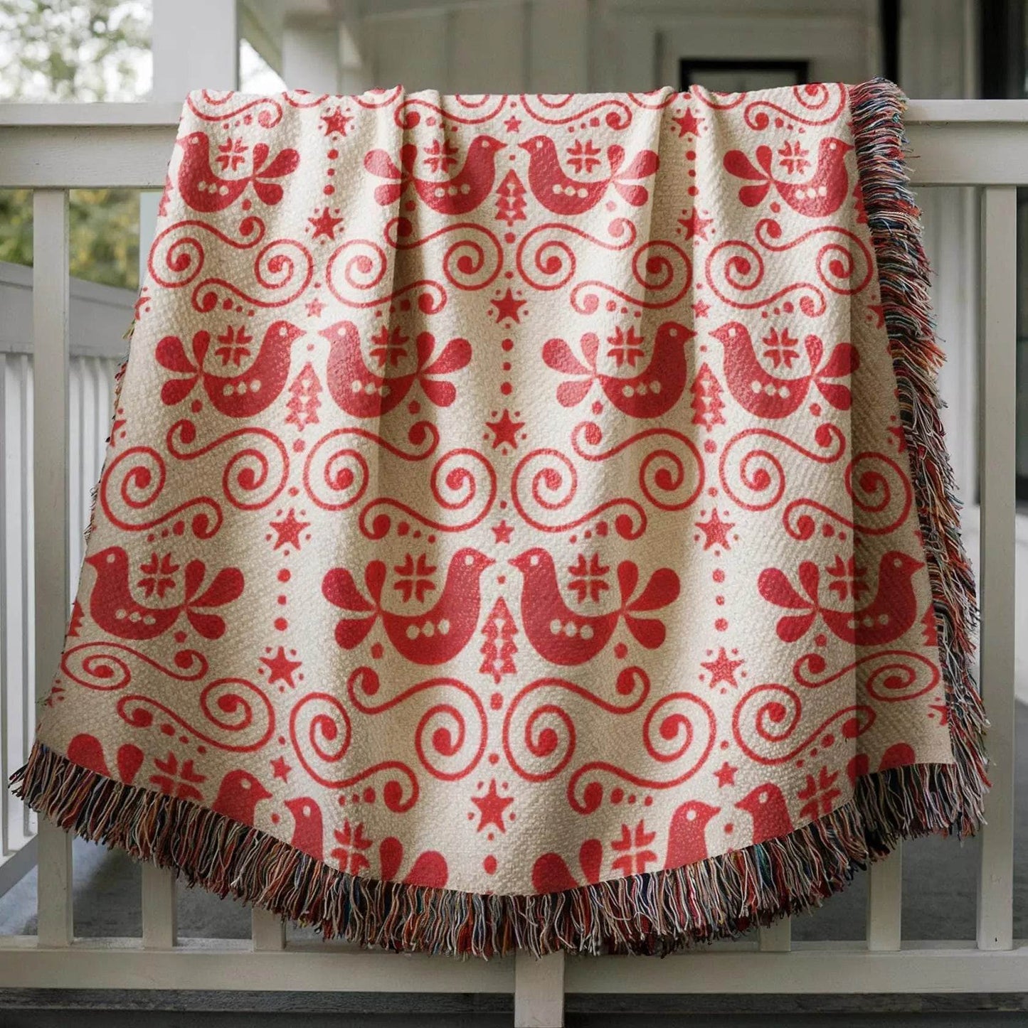 Woven Cotton Blanket – Scandinavian Decor Soft Cotton Throw Blanket With Bird Motif - timelessbohochic.com