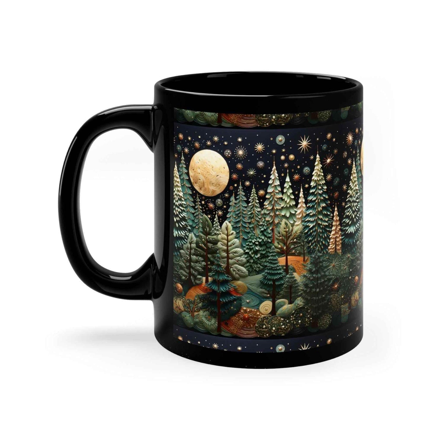 Moon and Stars Coffee Mug - Hand Painted Ceramic Boho Black Latte Cup - timelessbohochic.com