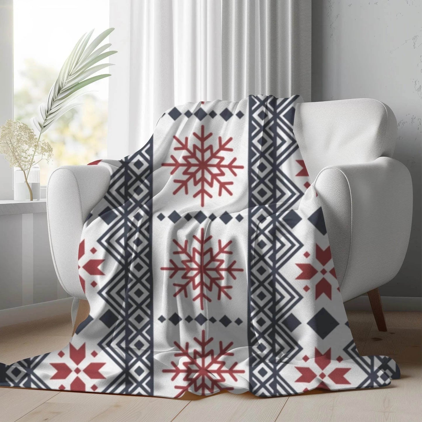 Scandinavian Fleece Throw Blanket - Cozy Red Black Snowflake Plush Velveteen for Winter - timelessbohochic.com