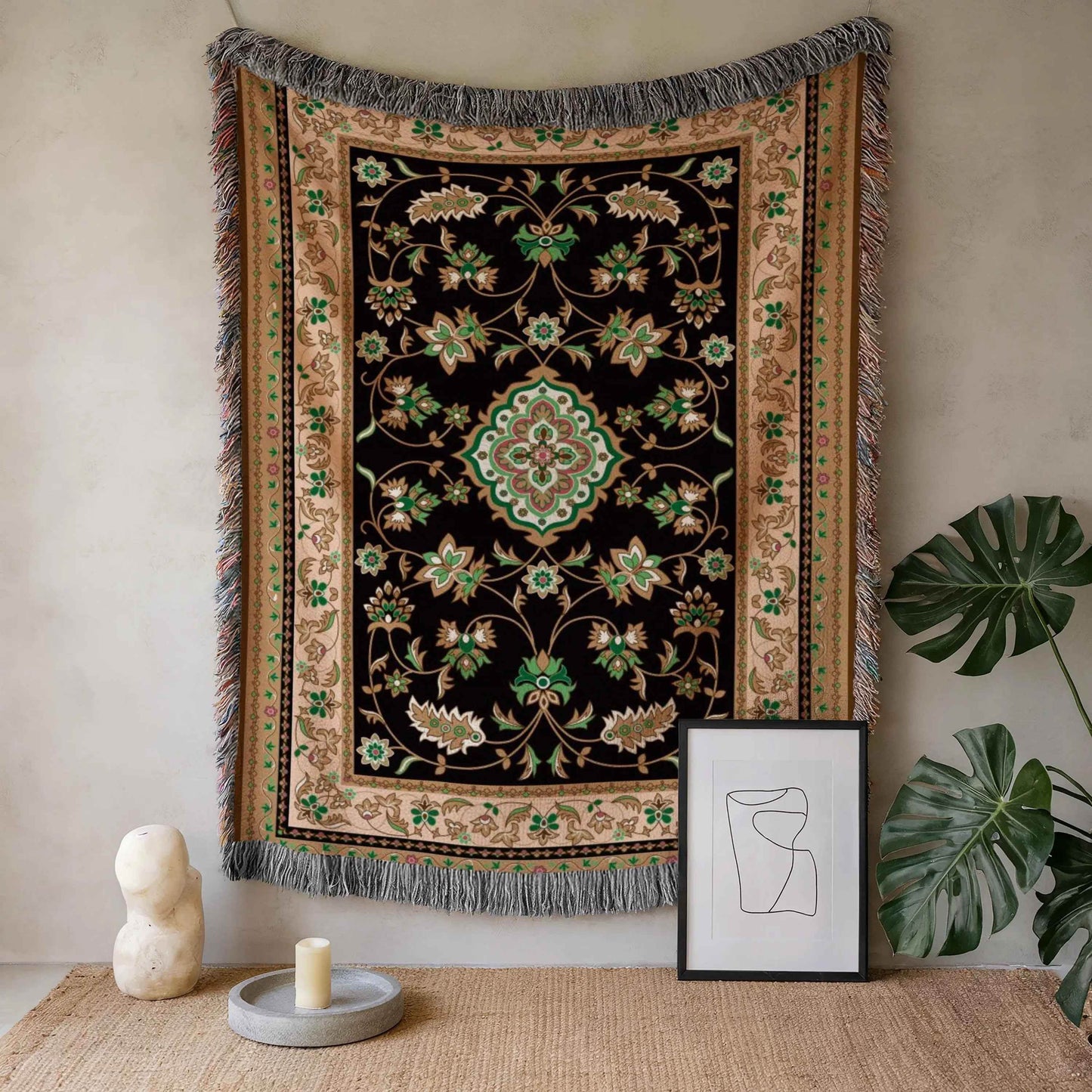 Middle East Woven Blanket – Cozy Kilim Cotton Throw with Fringed Edges - timelessbohochic.com