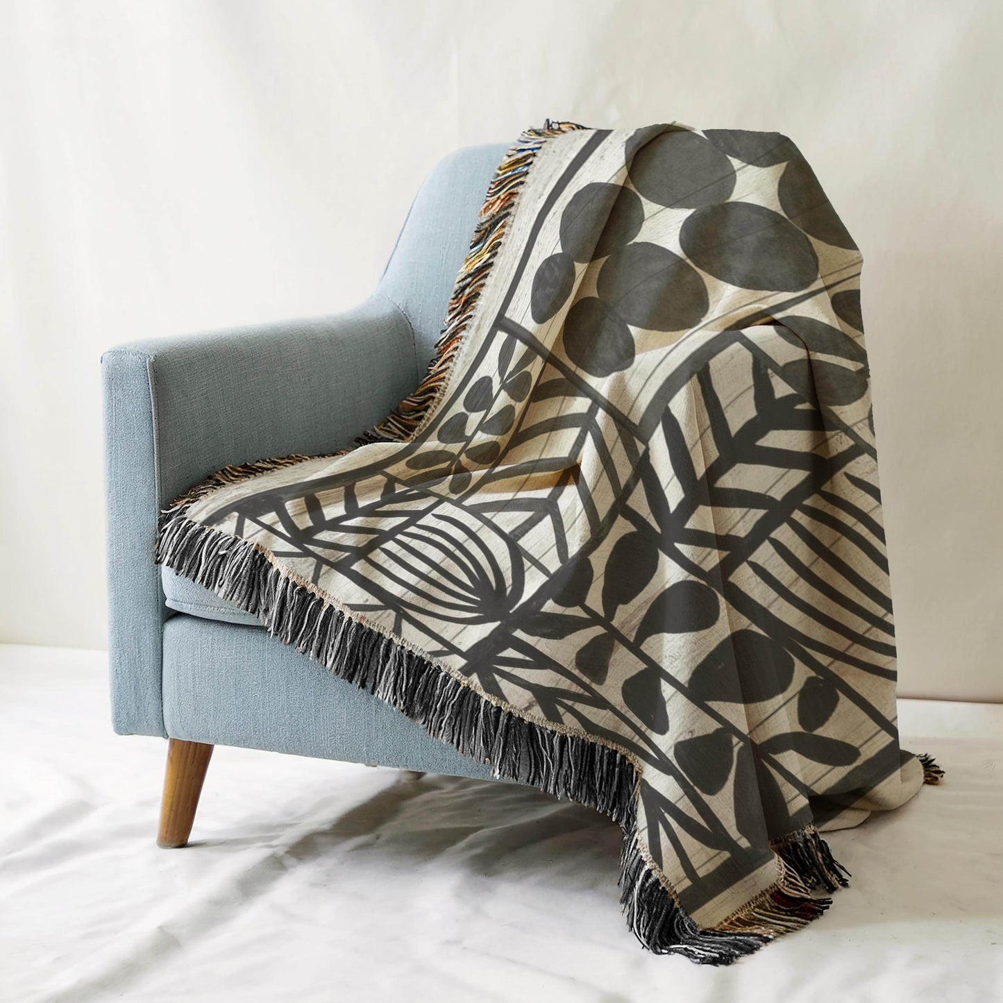 Black White Woven Blanket - Lightweight Cozy Cotton Woven Blanket with Geometric Design - timelessbohochic.com