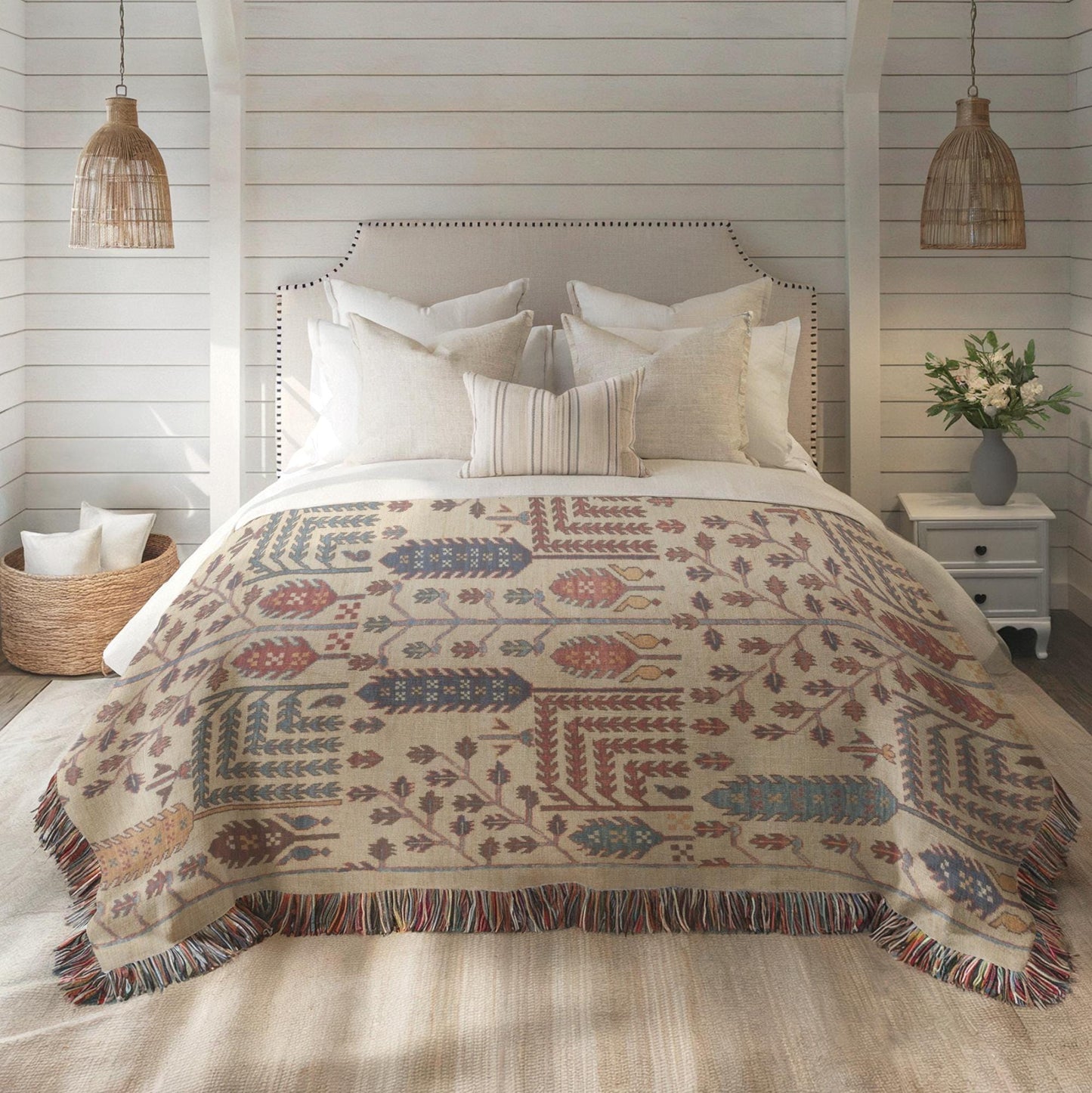 Anatolian Woven Blanket – Persian Design Throw With Ear Of Wheat Pattern | Cozy Living Accent