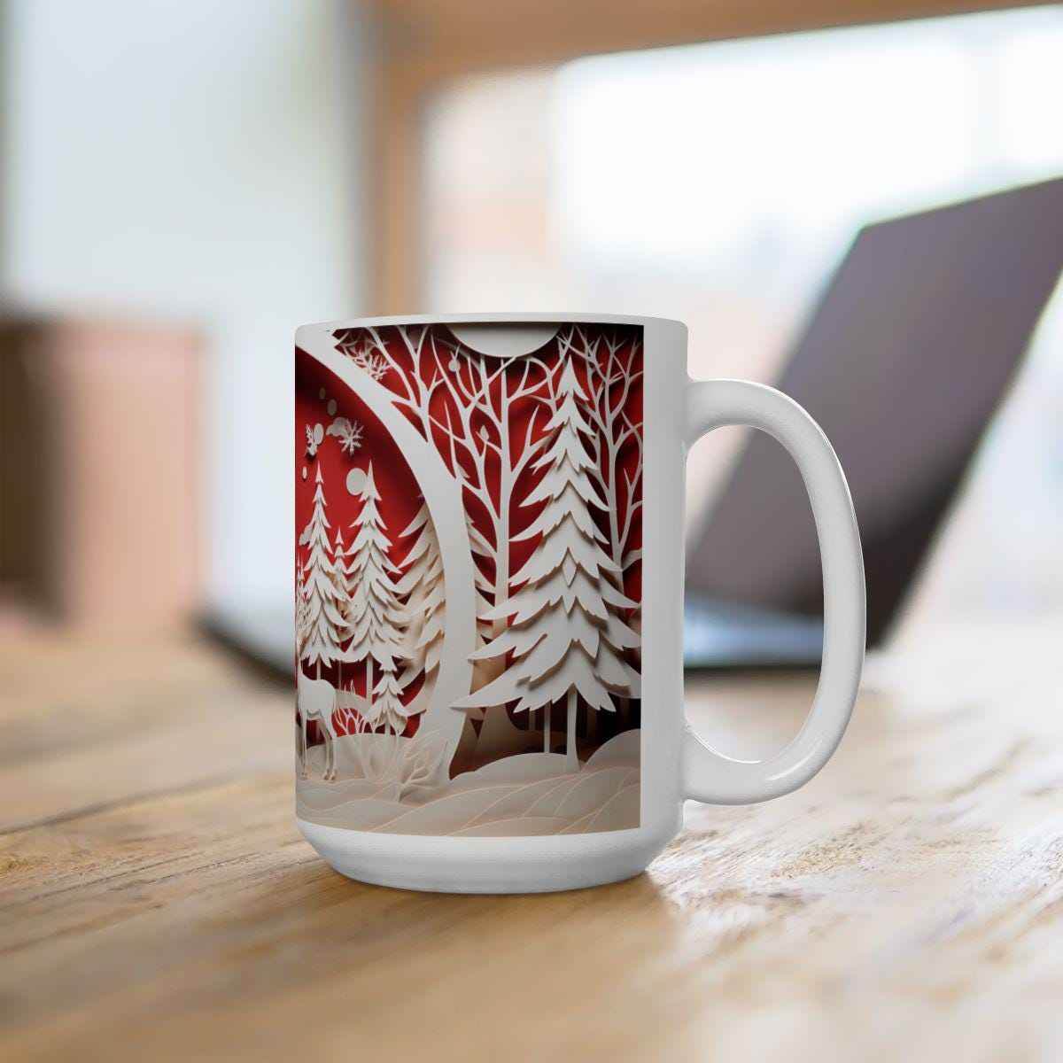 Christmas Coffee Mug - Red and White Holiday Drinkware, 11 oz Ceramic Cup - timelessbohochic.com