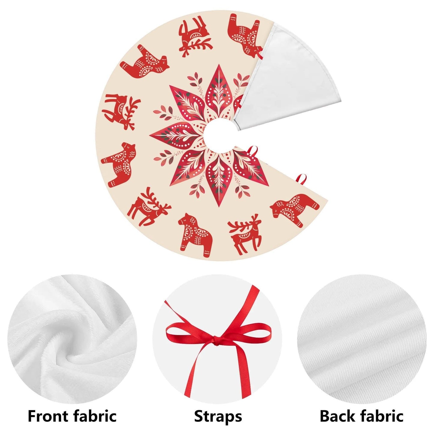 Nordic Christmas Tree Skirt - Scandinavian Holiday Decor With Dala Horse & Reindeer