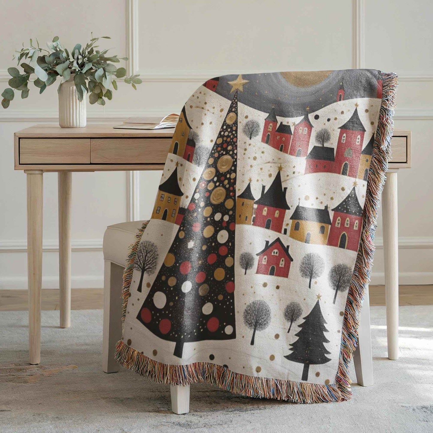 Christmas Village Throw – Cozy Cotton Holiday Bedding With Festive Folk Art Blanket - timelessbohochic.com