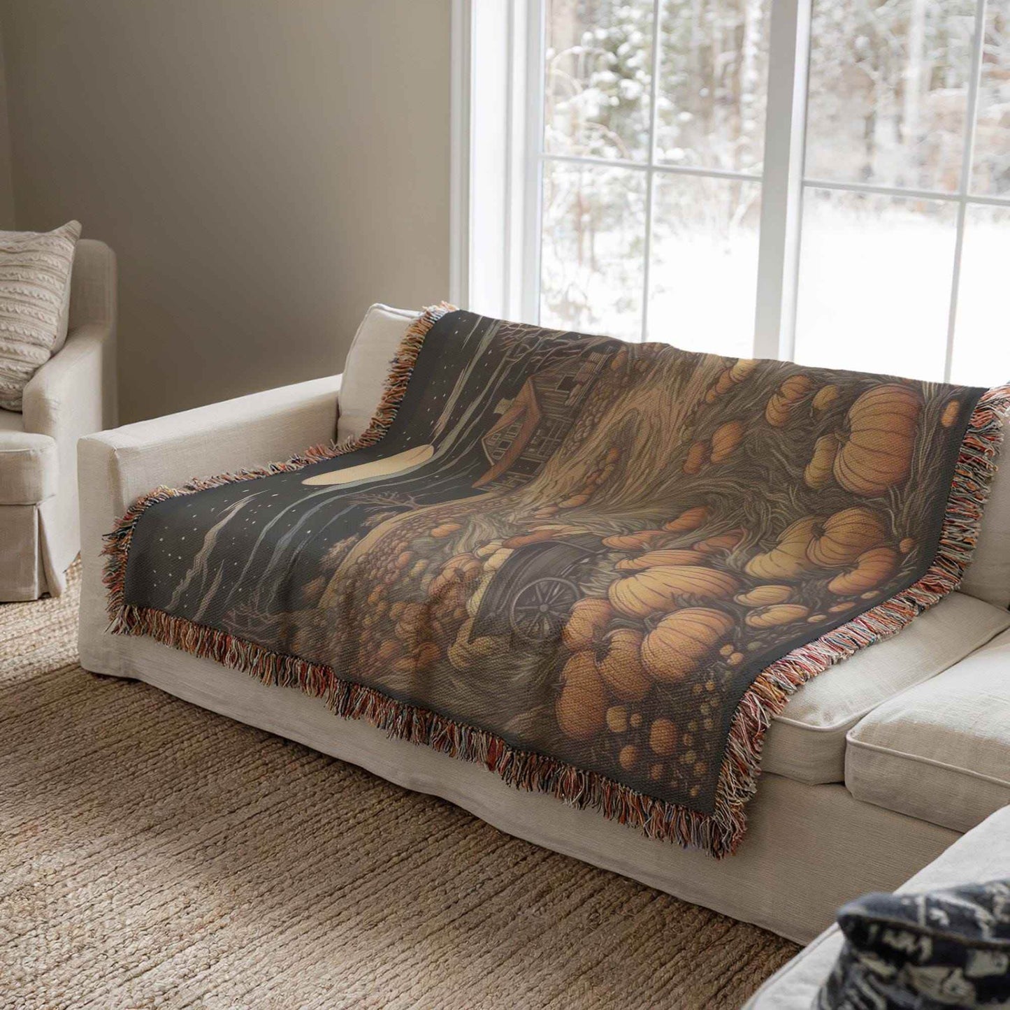 Autumn Cozy Cotton Throw – Soft Pumpkin Patch Blanket | Rustic Fall Decor - timelessbohochic.com