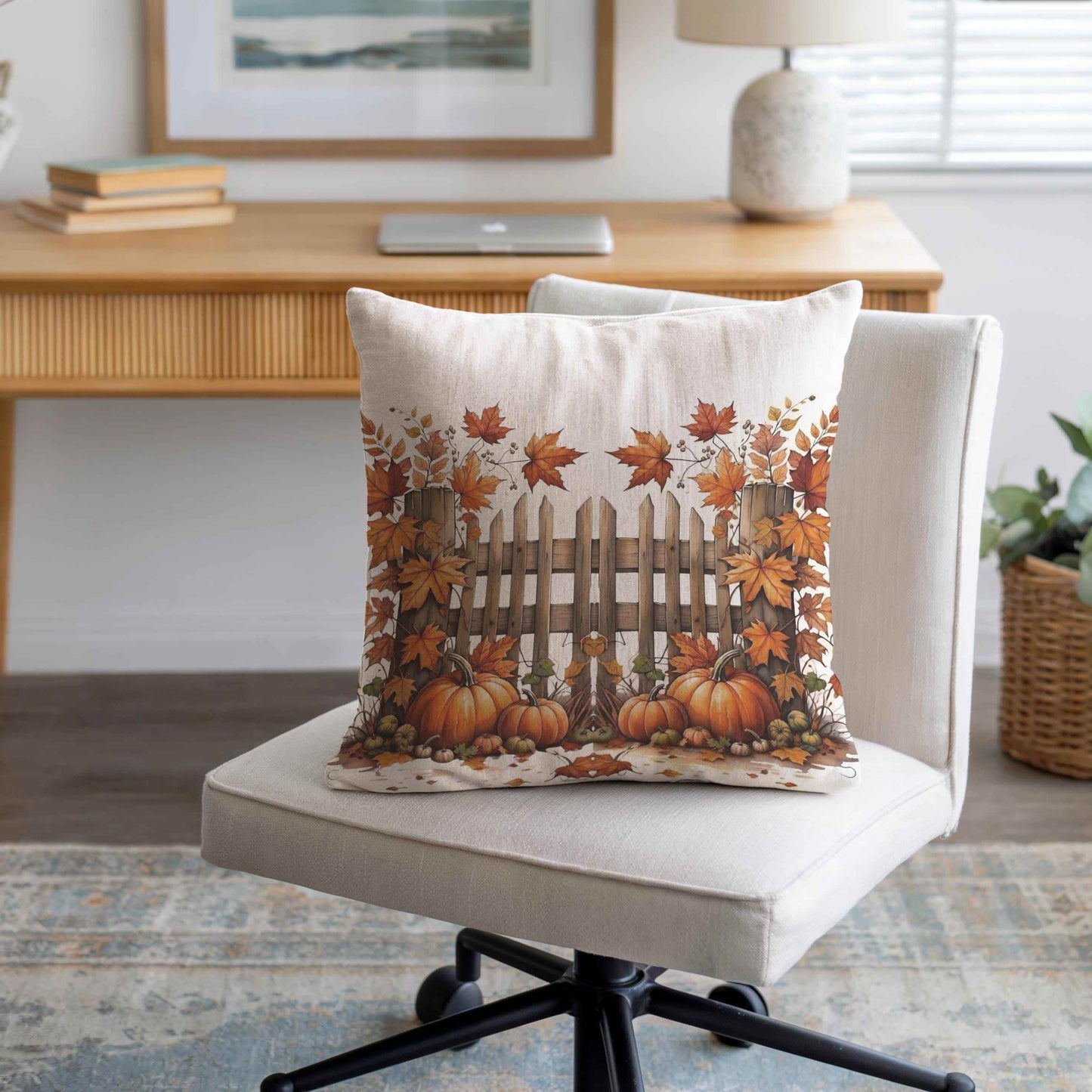 Rustic Autumn Pillow - Woven Cotton Pillow | Pumpkin Leaf Design Cushion - timelessbohochic.com