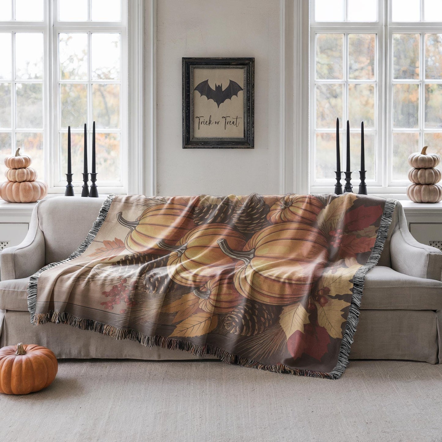 Thanksgiving Woven Blanket, Fall Decor Room Decor, Pumpkins Couch Throw, Autumn Home Accent, Harvest Season Gift, Gift for Mom, Mum, Mamma