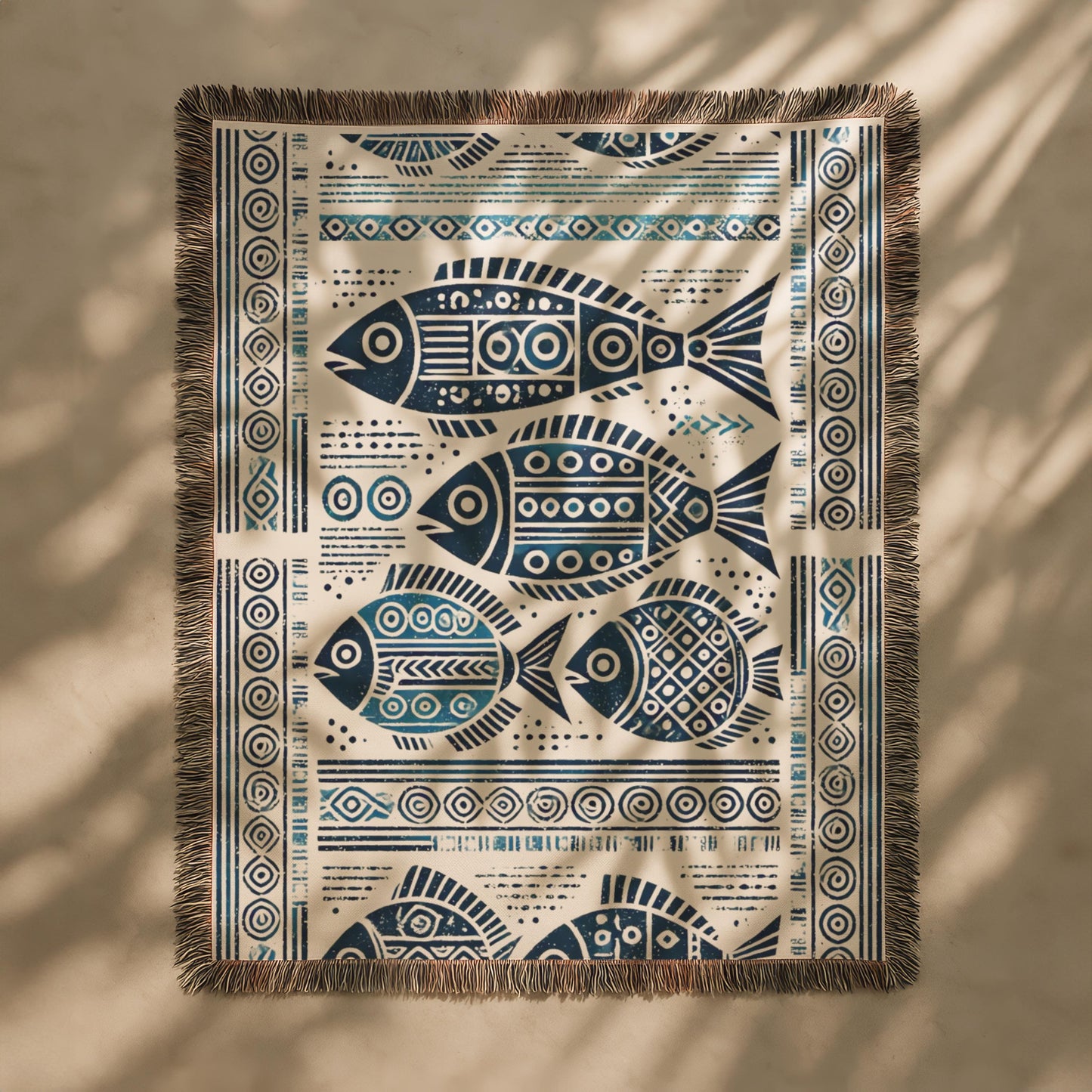 School Of Fish Tapestry – Ethnic Cotton Throw Blanket | Nautical Home Decor