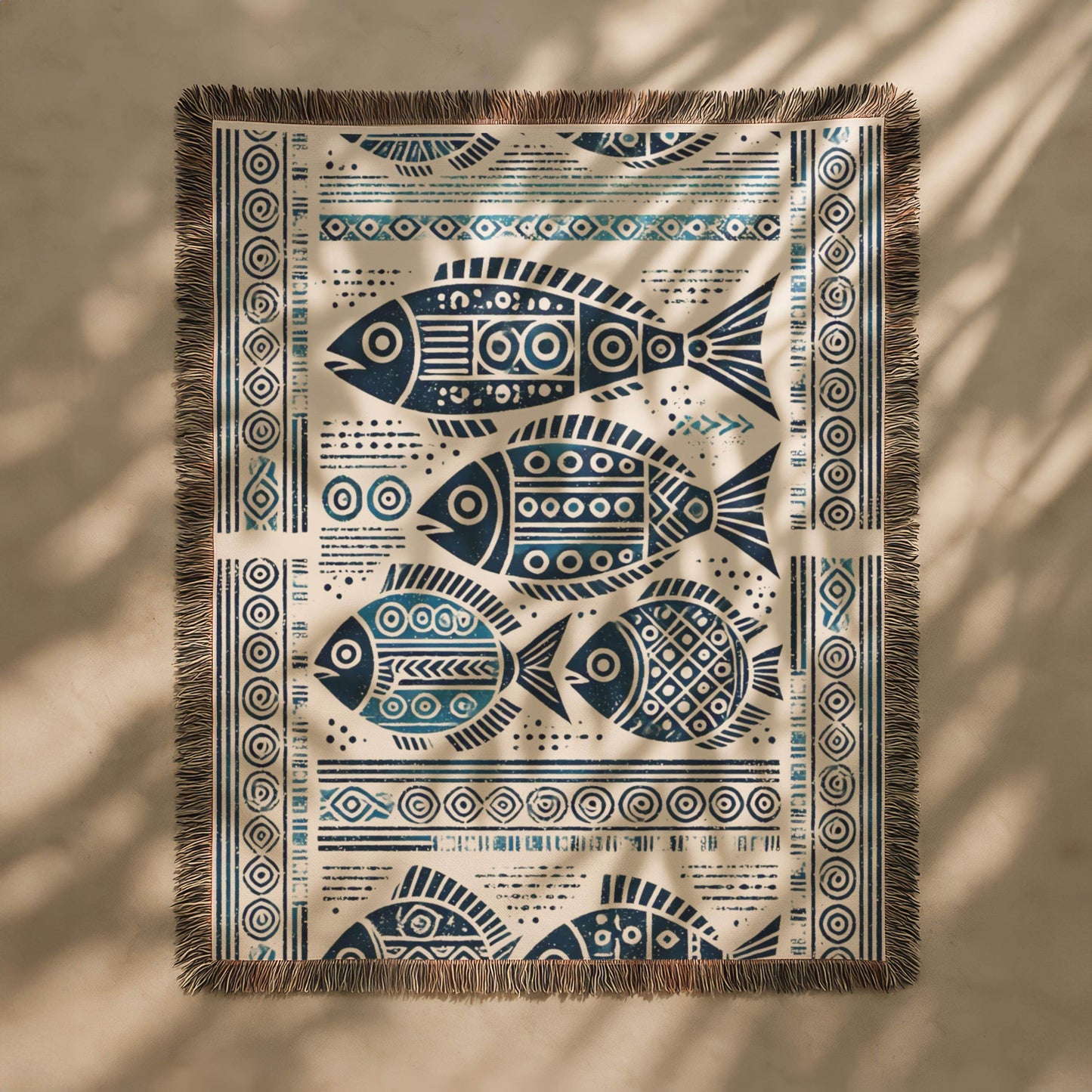 School of Fish Tapestry - Ethnic Cotton Throw Blanket for Nautical Home Decor - timelessbohochic.com