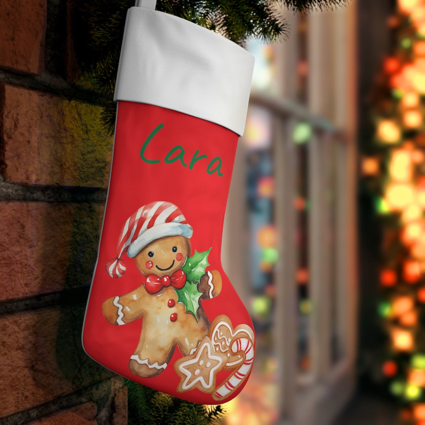 Personalized Holiday Stocking – Custom First Christmas Stocking with Name & Cookie Design
