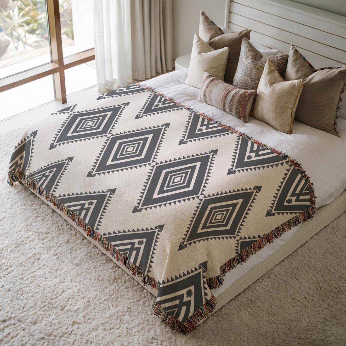 Southwestern Cotton Throw Blanket – Native American Geometric Design, Soft Durable - timelessbohochic.com
