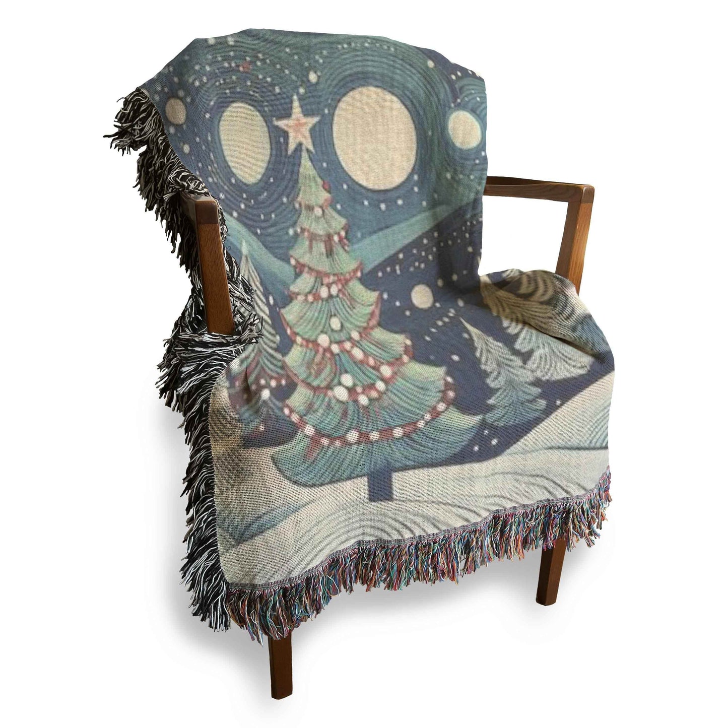 Festive Forest Wall Hanging – Christmas Tree Art Woven Cotton Throw Blanket - timelessbohochic.com