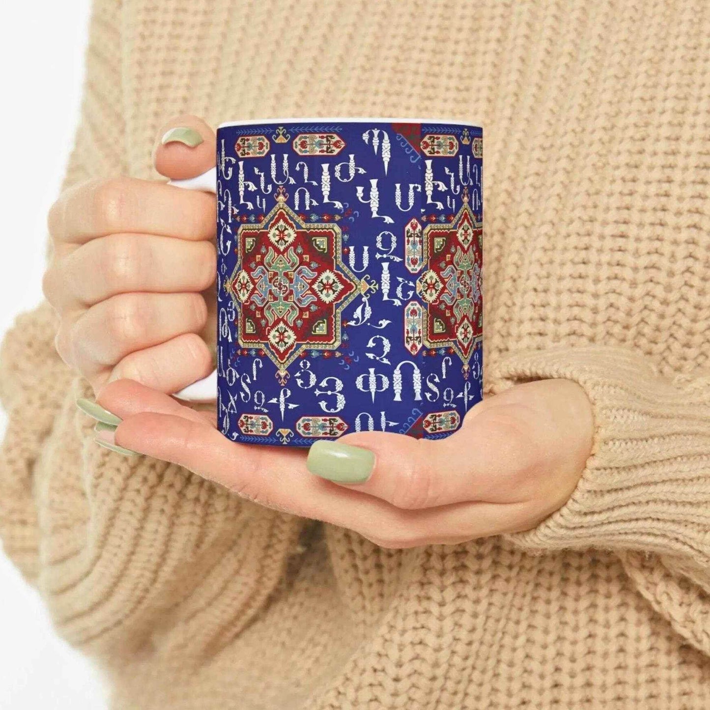 Armenian Coffee Mug - Handmade Ceramic 11 Oz Cup with Alphabet Art | Unique Drinkware - timelessbohochic.com