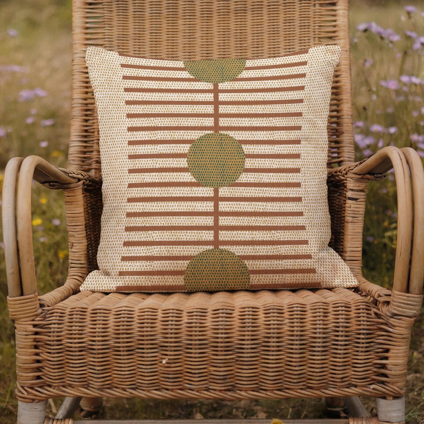 Woven Accent Pillow – Striped Throw Pillow Rust Green Cushion for Cozy Couch