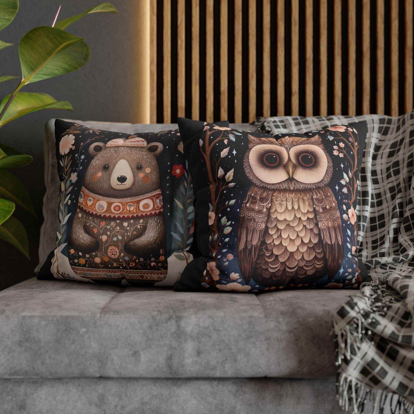 Scandinavian Folk Art Pillow - Nordic Pillow Cover | Woodland Animal Cushion Double Sided - timelessbohochic.com