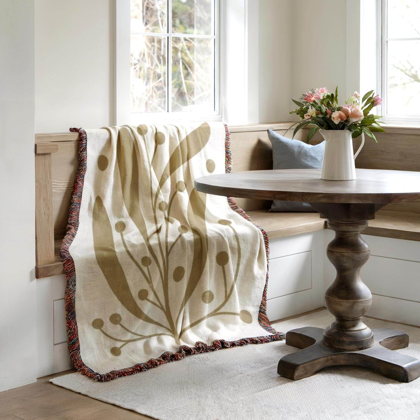 Mid Century Modern Throw Blanket - Woven Cotton Blanket with Botanical Pattern | Cozy Scandi Design - timelessbohochic.com