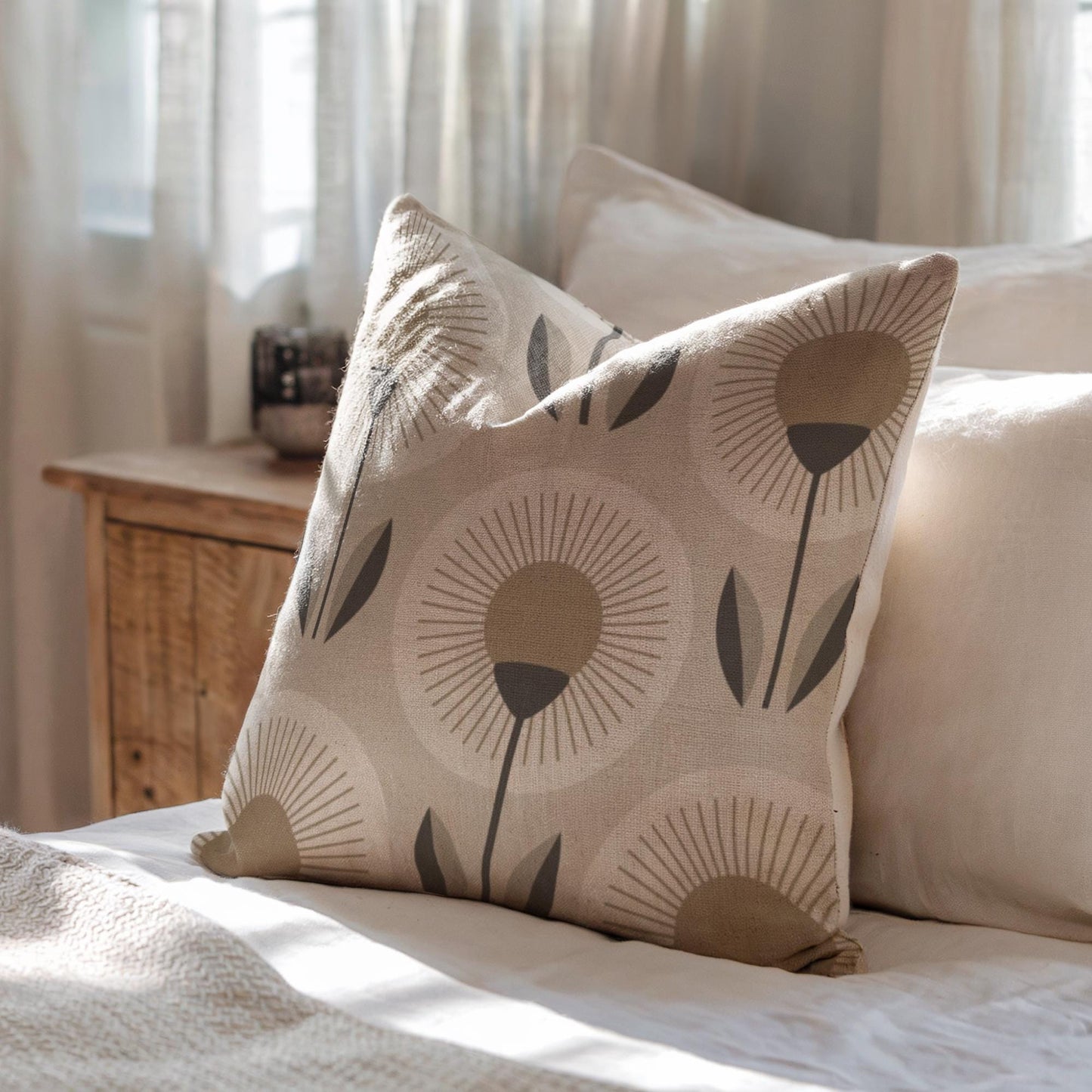 Woven Floral Pillow - Modern Home Cushion | Botanical Accent Throw Pillow