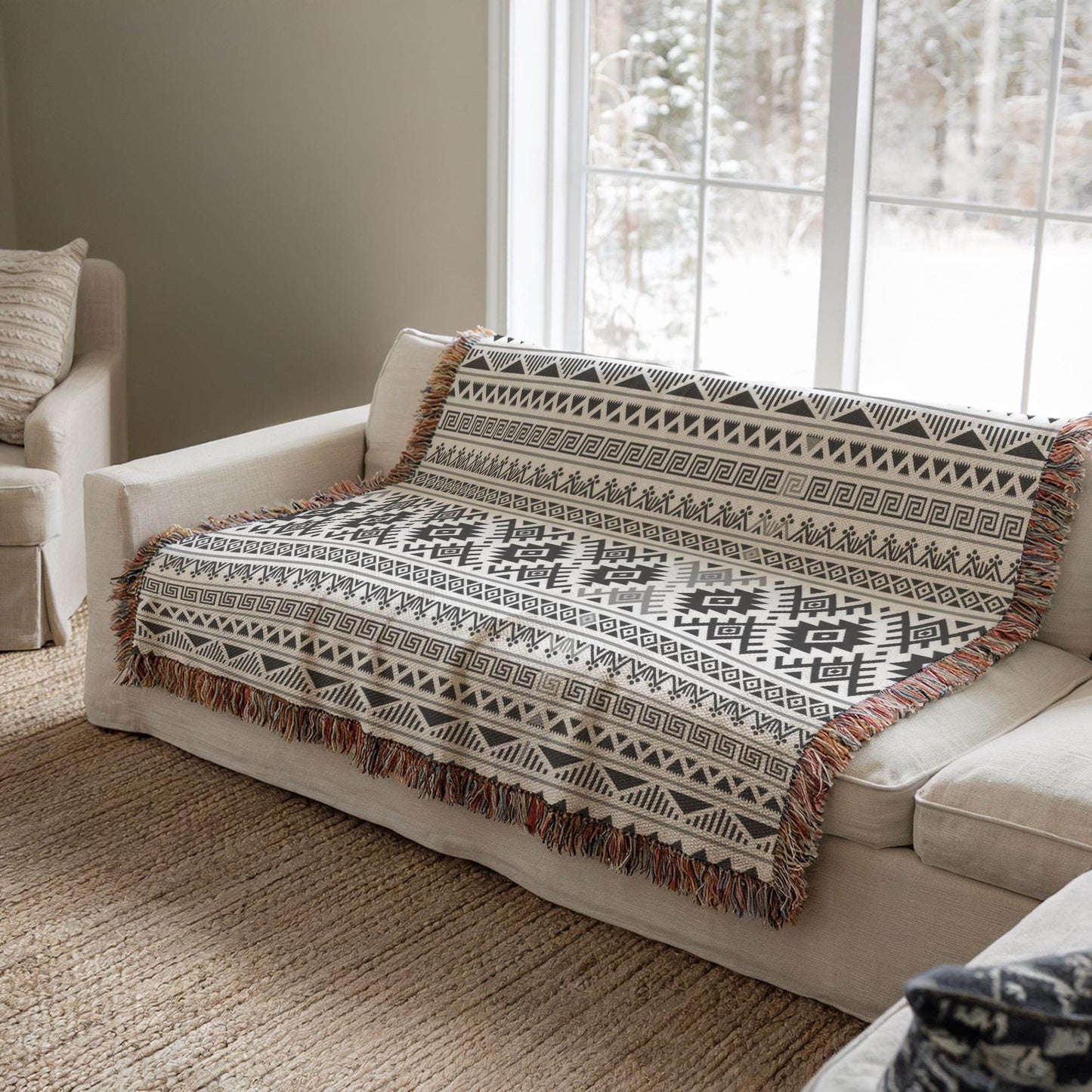 Ikat Throw Blanket - Tribal Throw Blanket | Boho Chic Cotton Fringed Sofa Cover - timelessbohochic.com