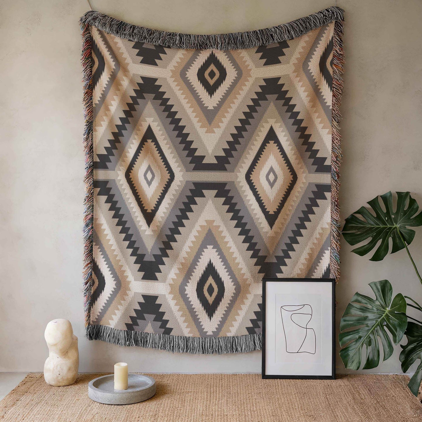 Southwestern Cotton Tapestry – Cozy Boho Wall Hanging with Geometric Tribal Pattern - timelessbohochic.com