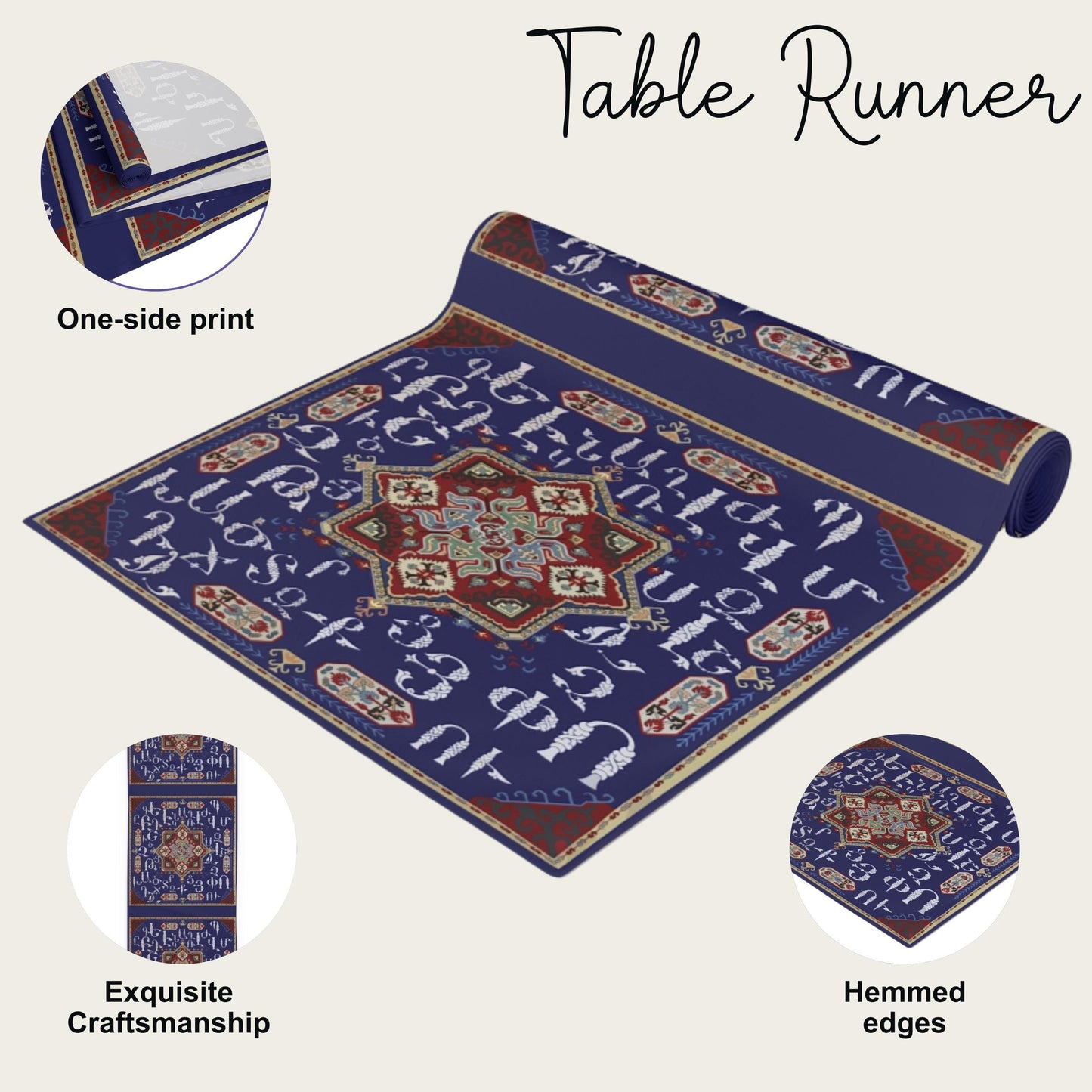 Armenian Table Runner – Blue White Runner | Handcrafted Ethnic Table Decor