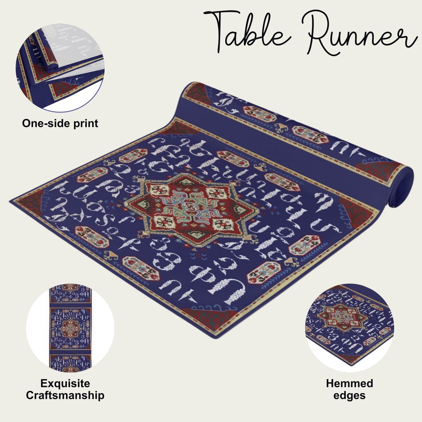Armenian Table Runner – Blue White Runner | Handcrafted Ethnic Table Decor - timelessbohochic.com