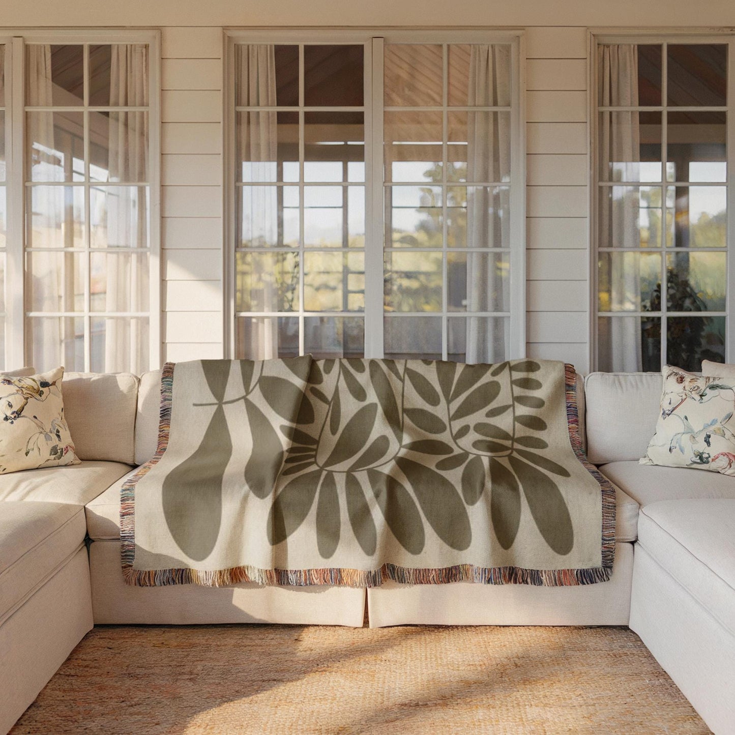 Woven Throw Blanket – Cozy Cotton Patio Blanket with Fringed Edge for Garden
