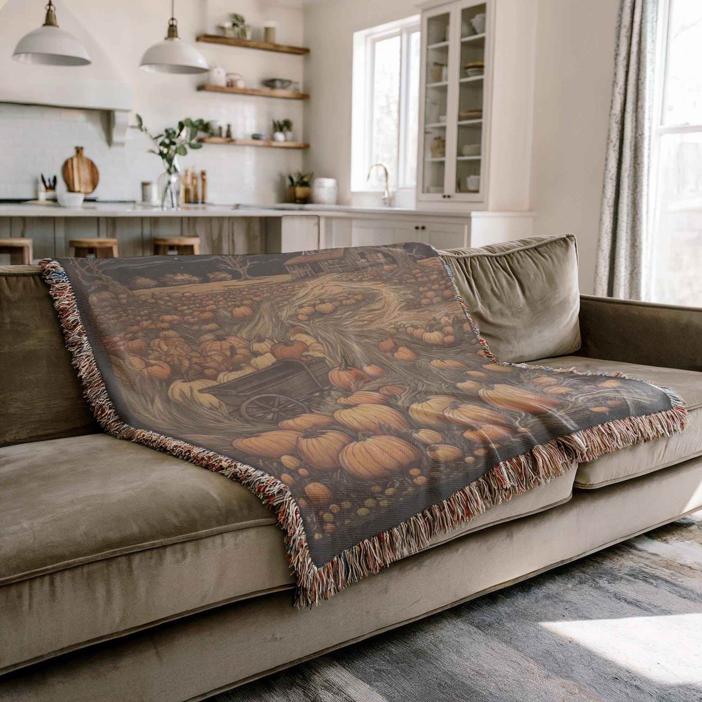 Autumn Cozy Cotton Throw – Soft Pumpkin Patch Blanket | Rustic Fall Decor - timelessbohochic.com