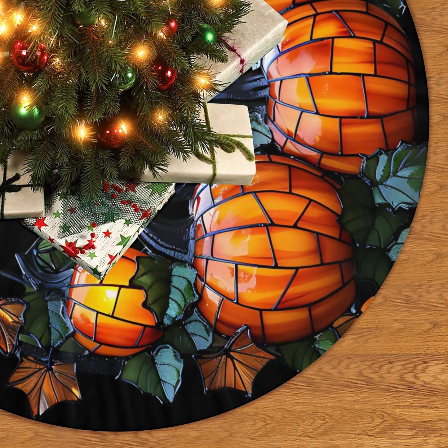Thanksgiving Tree Skirt - Customizable Pumpkin Fleece Holiday Decor | Durable Fabric Seasonal Party Accessory