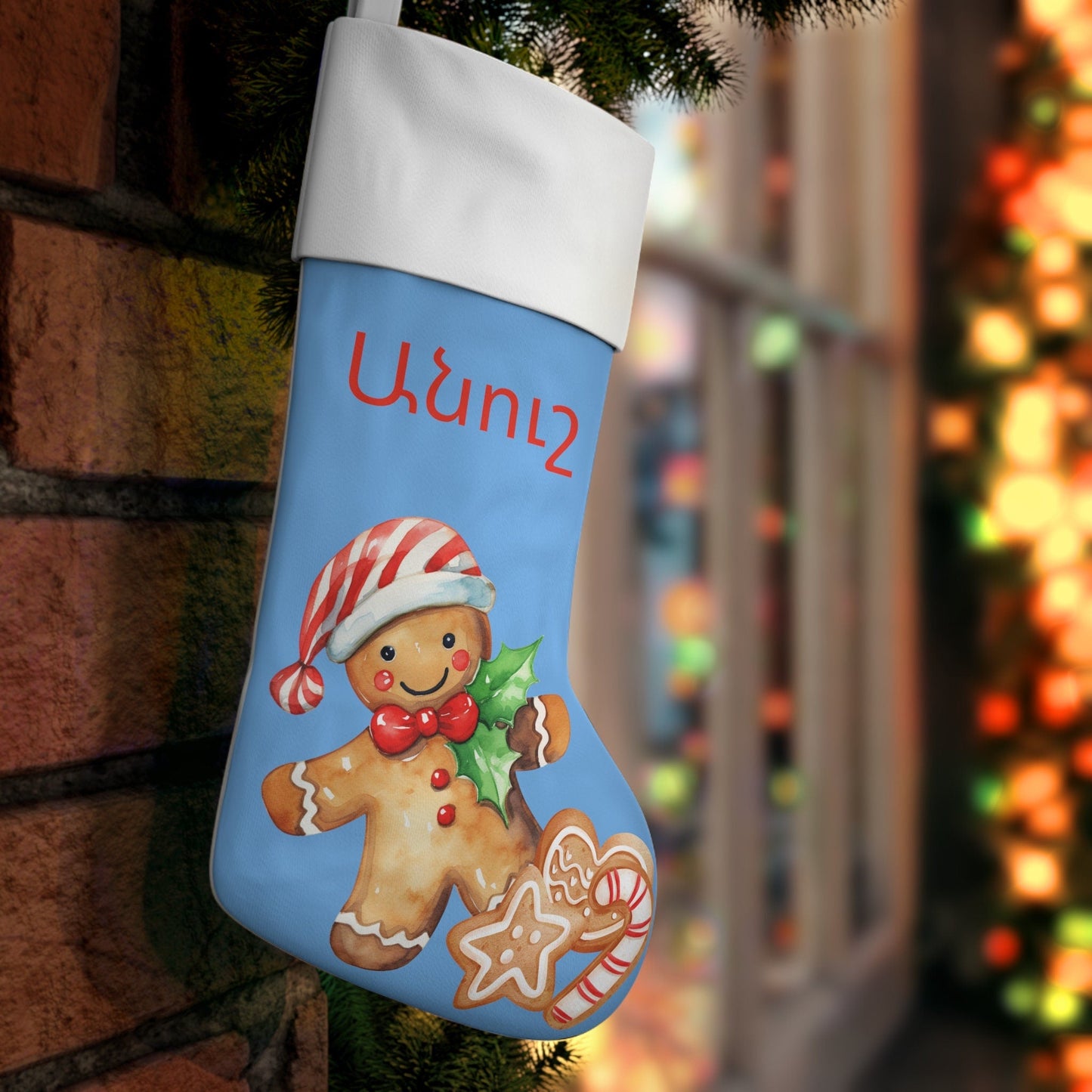 Personalized Christmas Stocking – Custom Holiday Stocking with Cookie Design, Name & Color