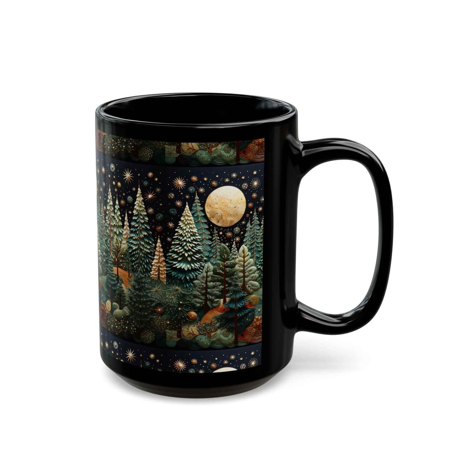 Moon and Stars Coffee Mug - Hand Painted Ceramic Boho Black Latte Cup - timelessbohochic.com
