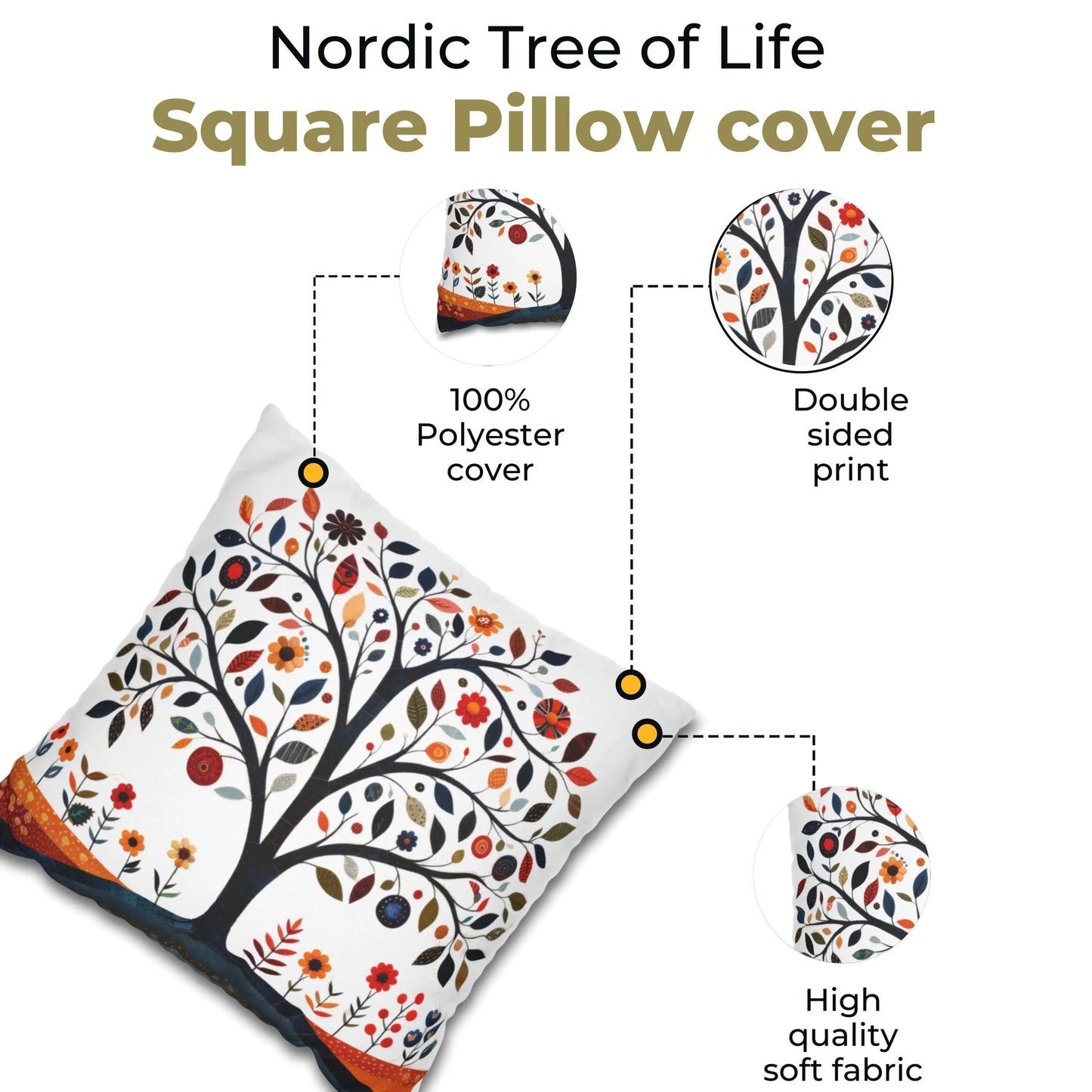Scandi Tree Pillowcase – Nordic Cushion Cover With Concealed Zipper | Cozy Forestcore Sham