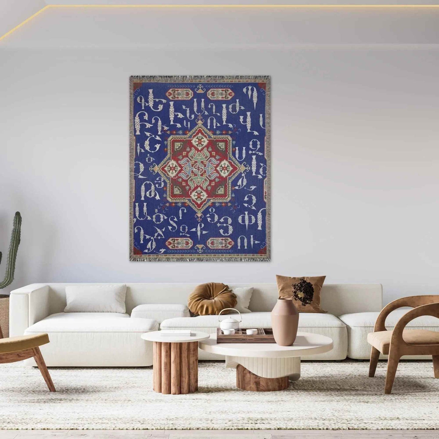 Armenian Alphabet Throw Blanket – Woven Cotton Yarn Fabric, Warm Cozy Throw - timelessbohochic.com