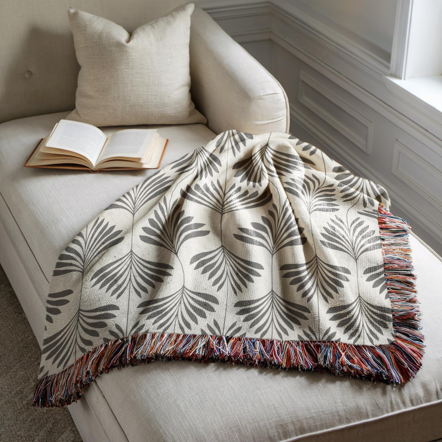 Woven Cotton Blanket – Cozy Throw With Monochromatic Patterned Sofa Accent
