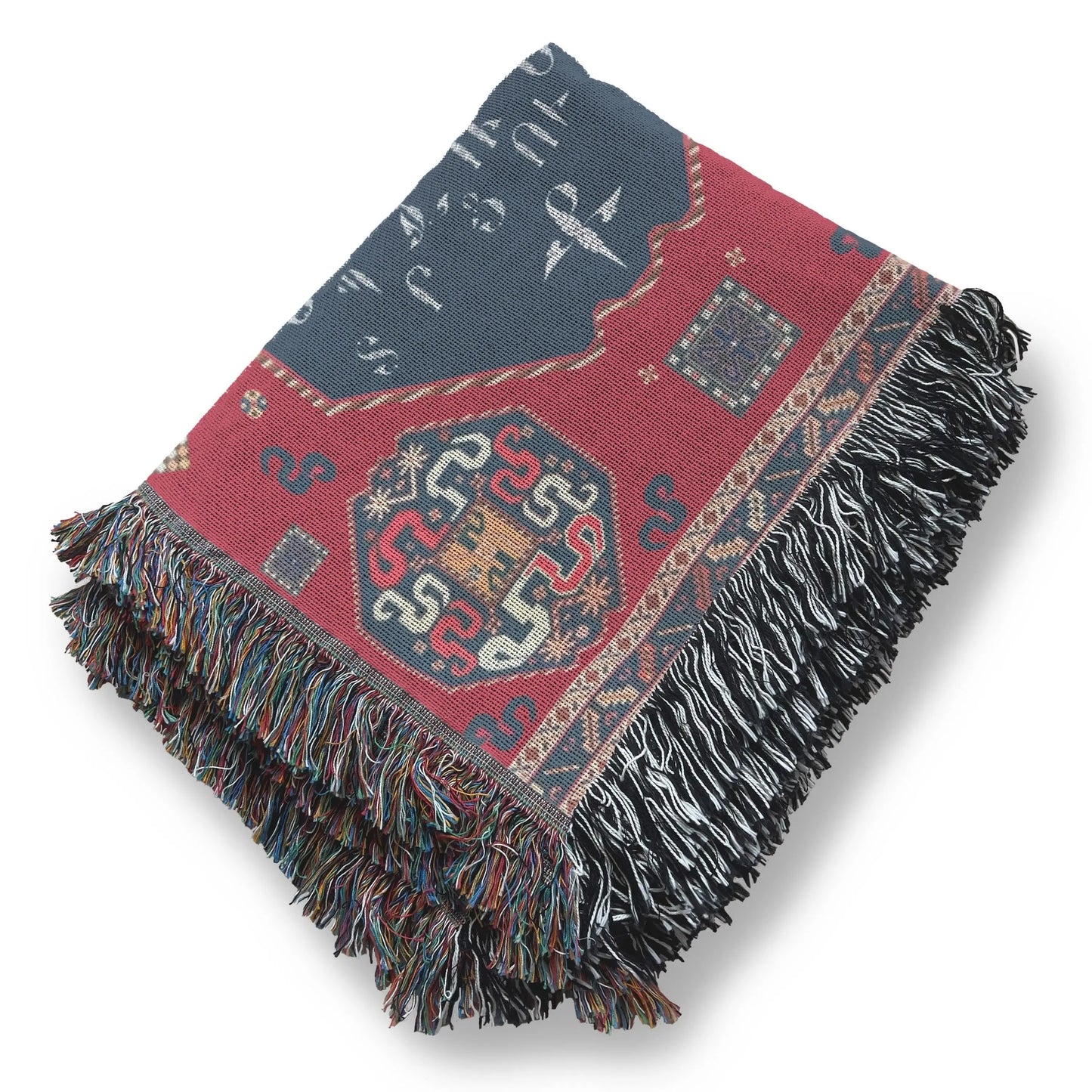 Armenian Alphabet Blanket - Woven Throw Blanket with Fringed Edges, Soft Cotton