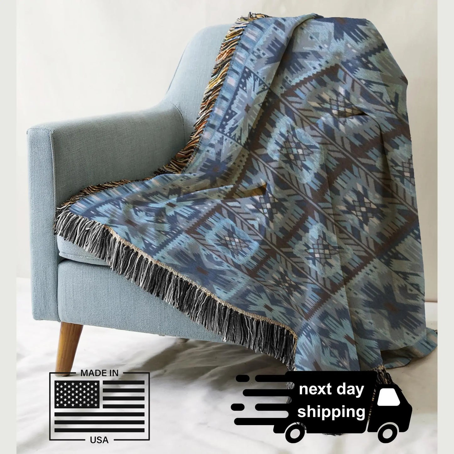 Scandi Woven Blanket – Cozy Bed Throw With Fringed Edge, Nordic Bedding Decor